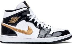 Nike Air Jordan 1 Mid Patent 'Black Gold' Shoes Basketball Men Sale Size US 8, 8.5, 9, 10, 11